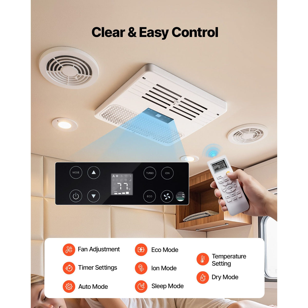 RV Air Conditioner, 13500 BTU RV AC Unit, 120V Ducted Rooftop Air Conditioner with Variable Speed Compressor, Easy Install Quiet Cooling AC Unit with ADB Button Control and Remote Control, White