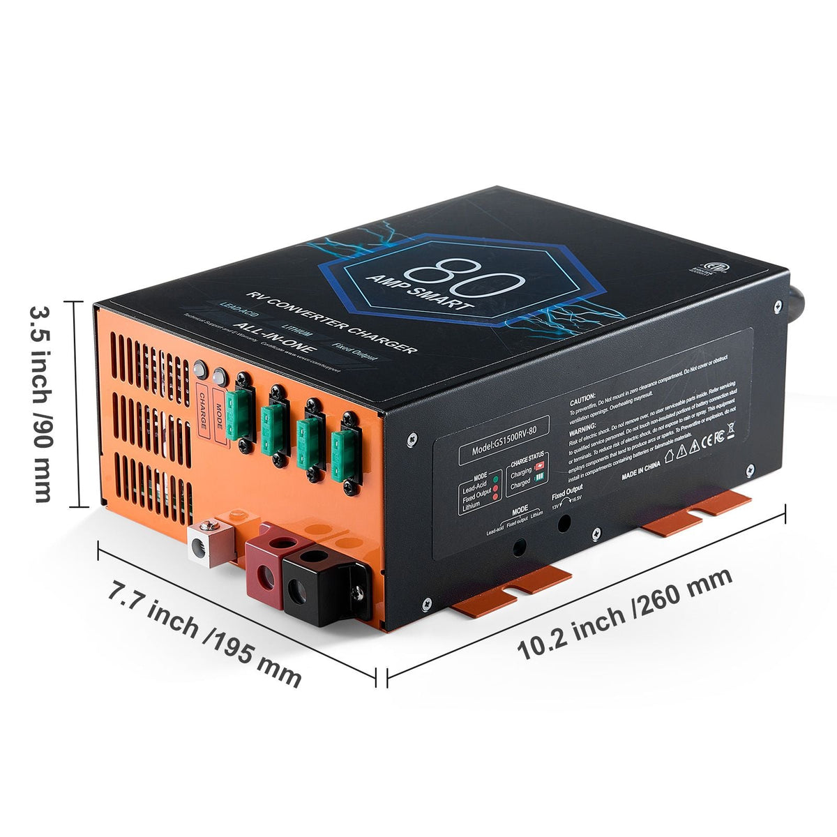 RV Converter, 80 Amp, 110V AC to 12V DC RV Power Converter Battery Charger with 4 Stage Smart Charging 13V to 16.5V Adjustable Operating Range, Compatible with Lithium Lead Acid Battery, ETL