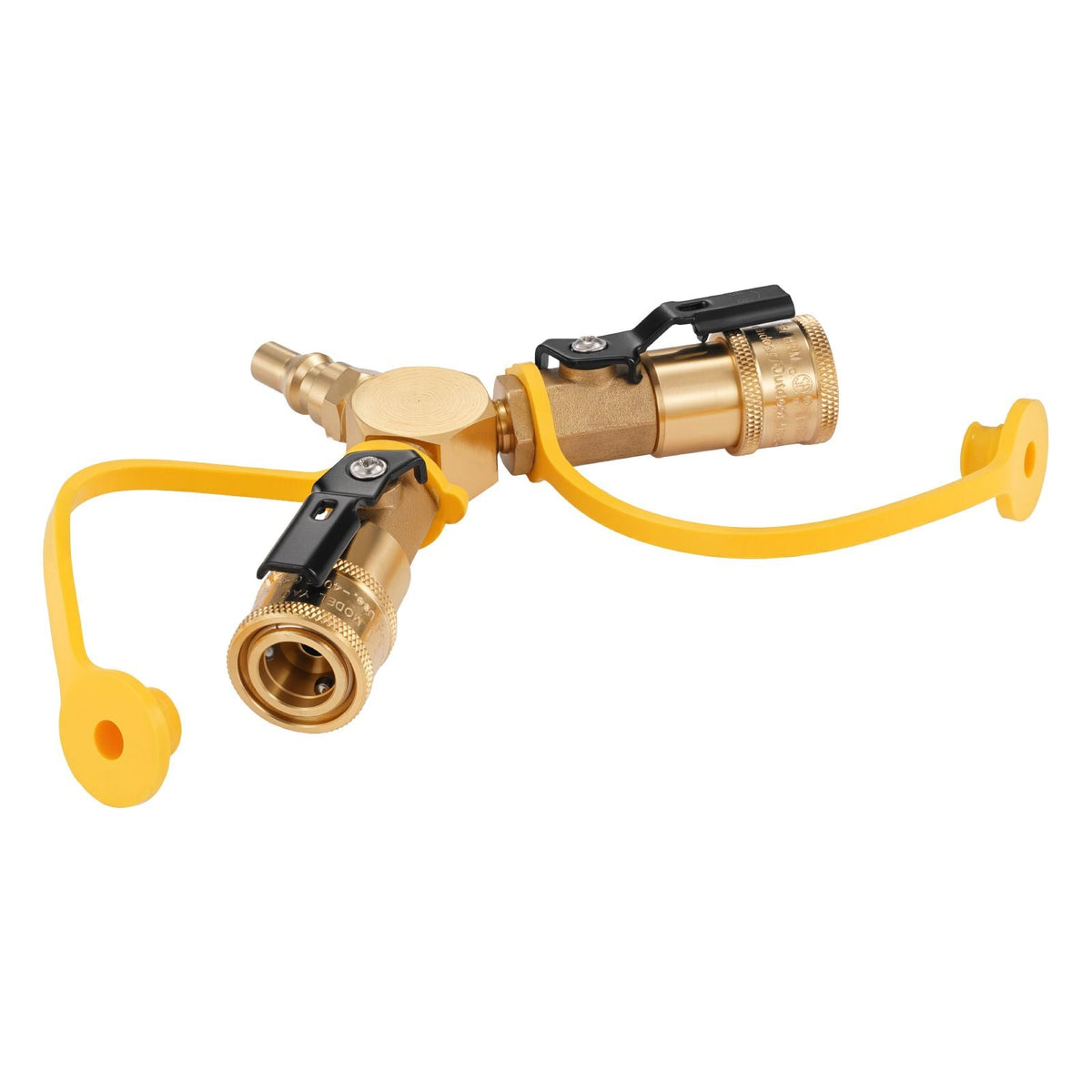 RV Propane Quick Connect Y Splitter Adapter with Shutoff Valve, 2 Way 1/4 inch Quick Disconnect Kit, Fits for RV Trailer, Quick Connect Propane Hose Connect to Motorhome Tabletop Camping Grill