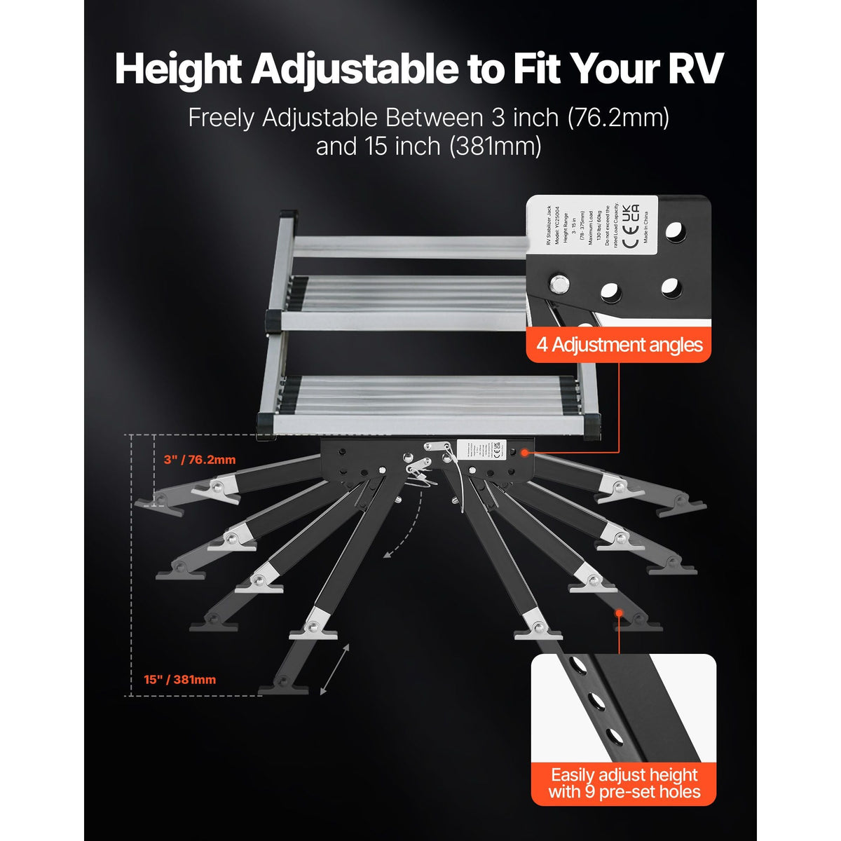 RV Step Stabilizer, Height Adjustable Step Stabilizer Kit, Camper Stair Stabilizers with Powder Coated Steel for 5th Wheels, Travel Trailers and Motorhomes, Adjustable from 3 inch to 15 inch