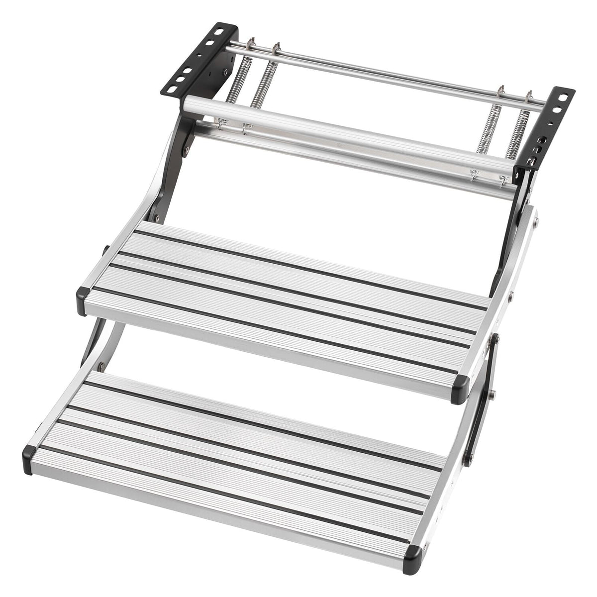 RV Steps, 2-Step, 440 lbs Load Capacity, Manual Retractable RV Stairs, Telescopic Folding Aluminum Alloy Camper Steps, Steel Frame Non-Slip Entry Stairs for Camper Van Motorhome Travel Trailer