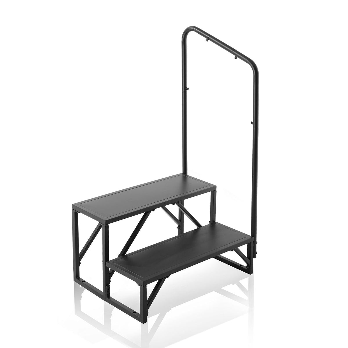 RV Steps, 2-Step RV Stairs, 440 LBS Load Capacity, Thickened Carbon Steel, With Handrail, Non-Slip Steps for Safe Entry and Exit, Suit for RV, Trailer, Camper Steps