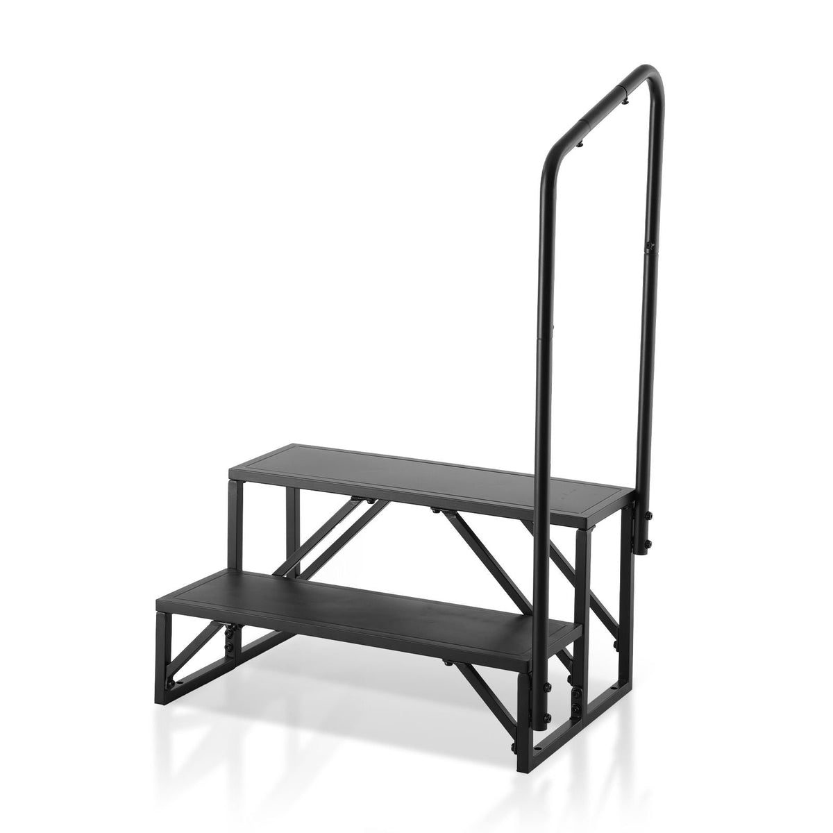 RV Steps, 2-Step RV Stairs, 440 LBS Load Capacity, Thickened Carbon Steel, With Handrail, Non-Slip Steps for Safe Entry and Exit, Suit for RV, Trailer, Camper Steps