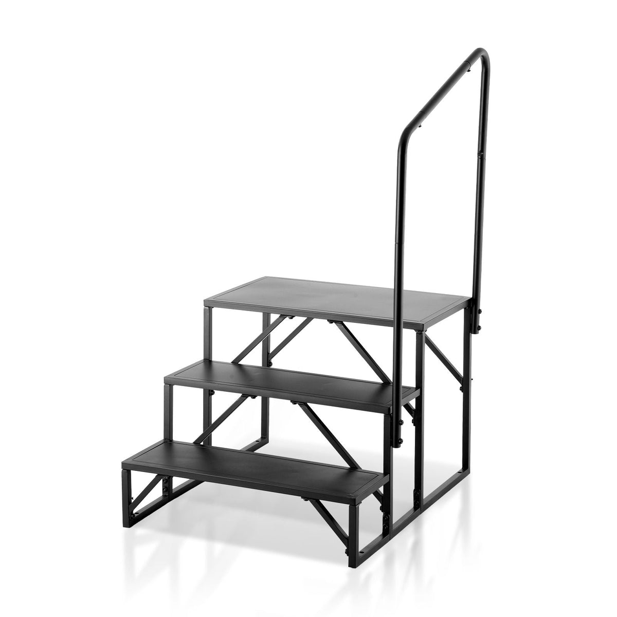 RV Steps, 3-Step RV Stairs, 440 LBS Load Capacity, Thickened Carbon Steel, With Handrail, Non-Slip Steps for Safe Entry and Exit, Suit for RV, Trailer, Camper Steps