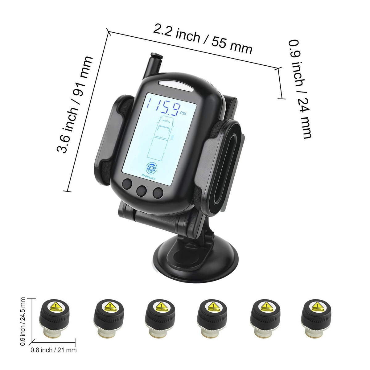 RV Tire Pressure Monitoring System, 0-199 PSI Trailer TPMS, Universal Wireless Car Alarm System, Waterproof TPMS Sensors Set with 6 Sensors, 7 Alarm Modes, Real-time Display, Easy to Install