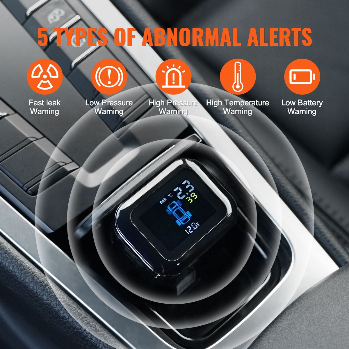 RV Tire Pressure Monitoring System, 7.3-87 PSI Trailer TPMS, Universal Wireless Car Alarm System, Waterproof TPMS Sensors Set with 4 Sensors, 5 Alarm Modes, Real-time Display, Easy to Install