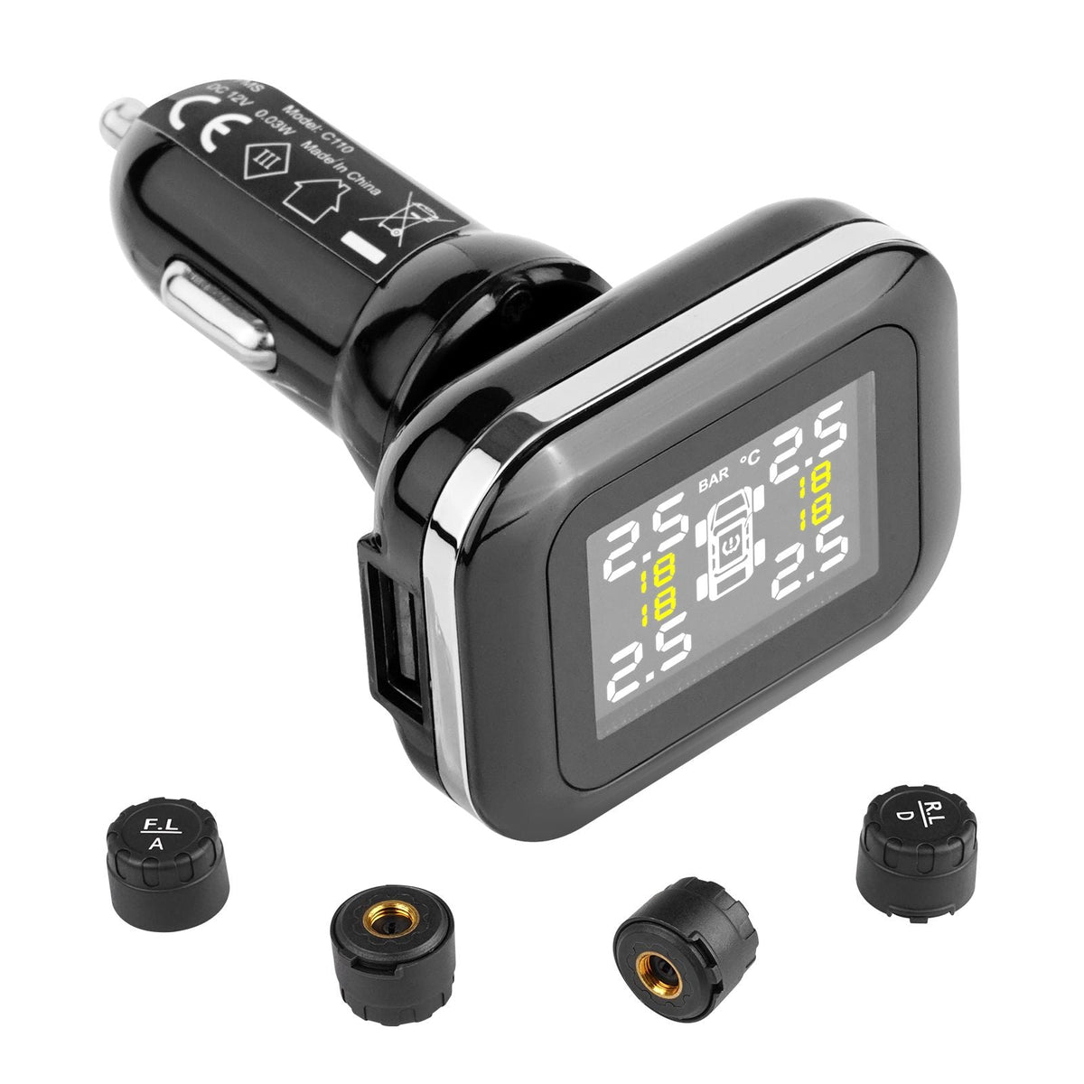 RV Tire Pressure Monitoring System, 7.3-87 PSI Trailer TPMS, Universal Wireless Car Alarm System, Waterproof TPMS Sensors Set with 4 Sensors, 5 Alarm Modes, Real-time Display, Easy to Install
