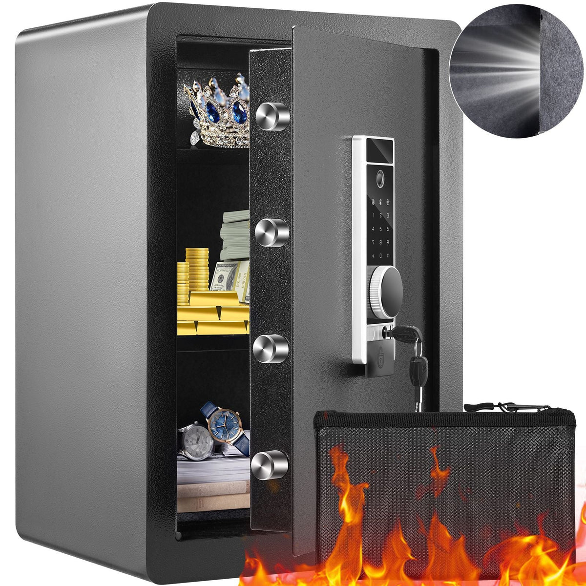 Safe, 2.2 Cubic Feet Home Safe, Steel Security Safe with Fingerprint, Digital Keypad and 2 Keys, Cabinet Safe with Large Fire-proof Bag, Protect Cash, Gold, Jewelry, Documents, 15.8x13x23.6 inch