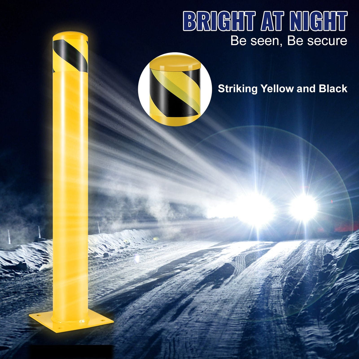 Safety Bollard, 36 Inch Height Bollard Post, 4.5 Inch Diameter Steel Pipe Safety Bollard Post, Yellow Steel Bollard, Steel Safety Bollard with 8 Anchor Bolts, Perfect for Traffic-Sensitive Area