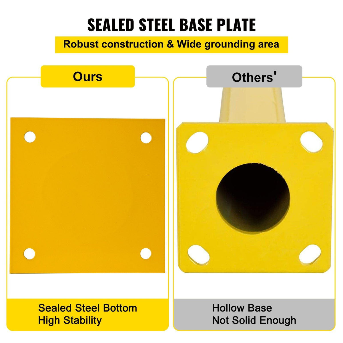 Safety Bollard, 48 Inch Height Bollard Post, 4.5 Inch Diameter Steel Pipe Safety Bollard Post, Yellow Steel Bollard, Steel Safety Bollard with 8 Anchor Bolts, Perfect for Traffic-Sensitive Area