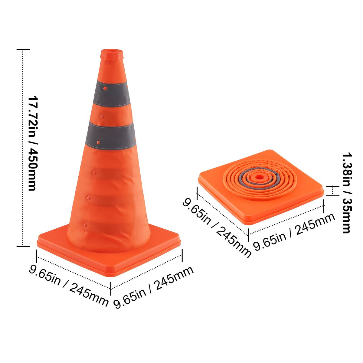 Safety Cones, 4 Pack 18 inch Collapsible Traffic Cones, Construction Cones with Reflective Collars, Wide Base and A Storage Bag, for Traffic Control, Driving Training, Parking Lots
