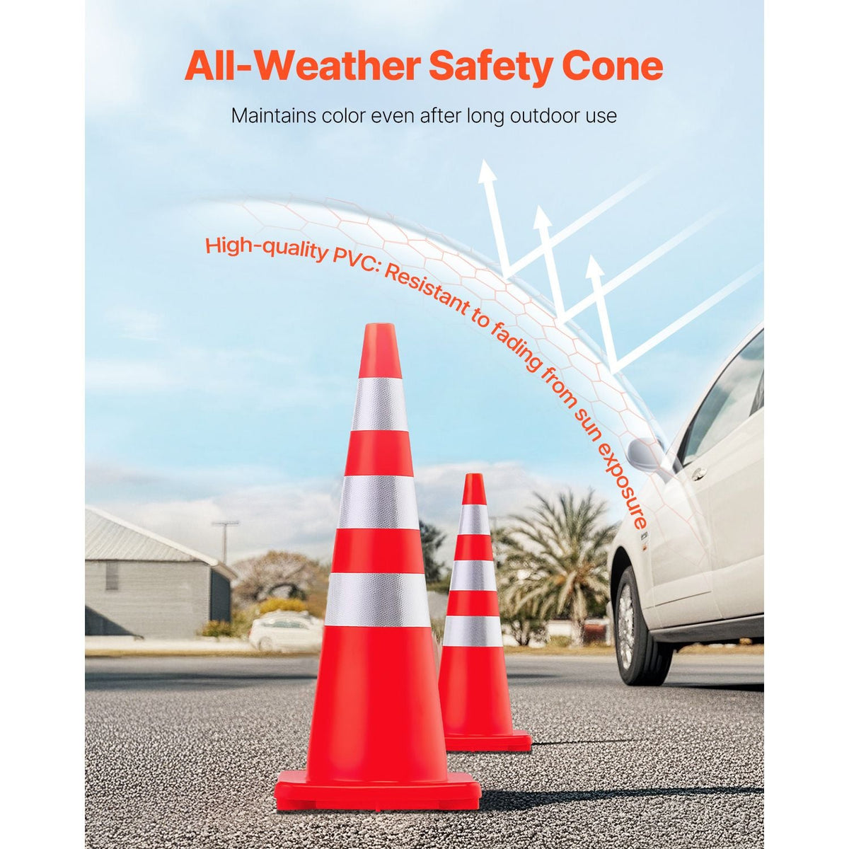 Safety Cones, 6 x 36\" Traffic Cones, PVC Orange Construction Cones, Reflective Collars Traffic Cones with Weighted Base Used for Traffic Control, Driveway Road Parking and School Improvement