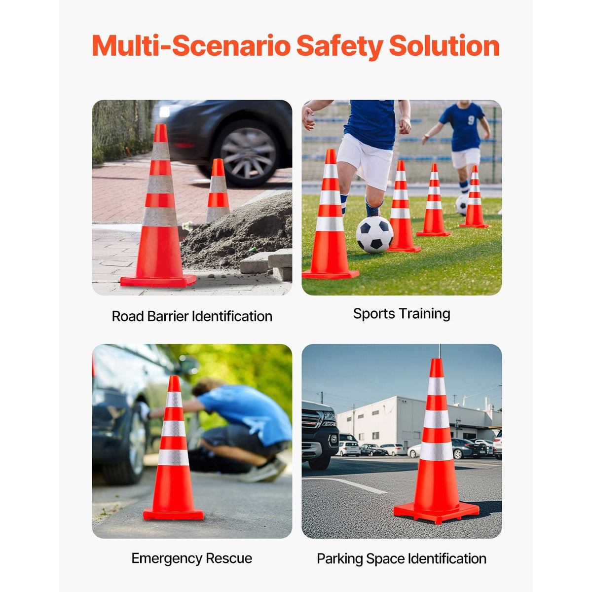 Safety Cones, 6 x 36\" Traffic Cones, PVC Orange Construction Cones, Reflective Collars Traffic Cones with Weighted Base Used for Traffic Control, Driveway Road Parking and School Improvement
