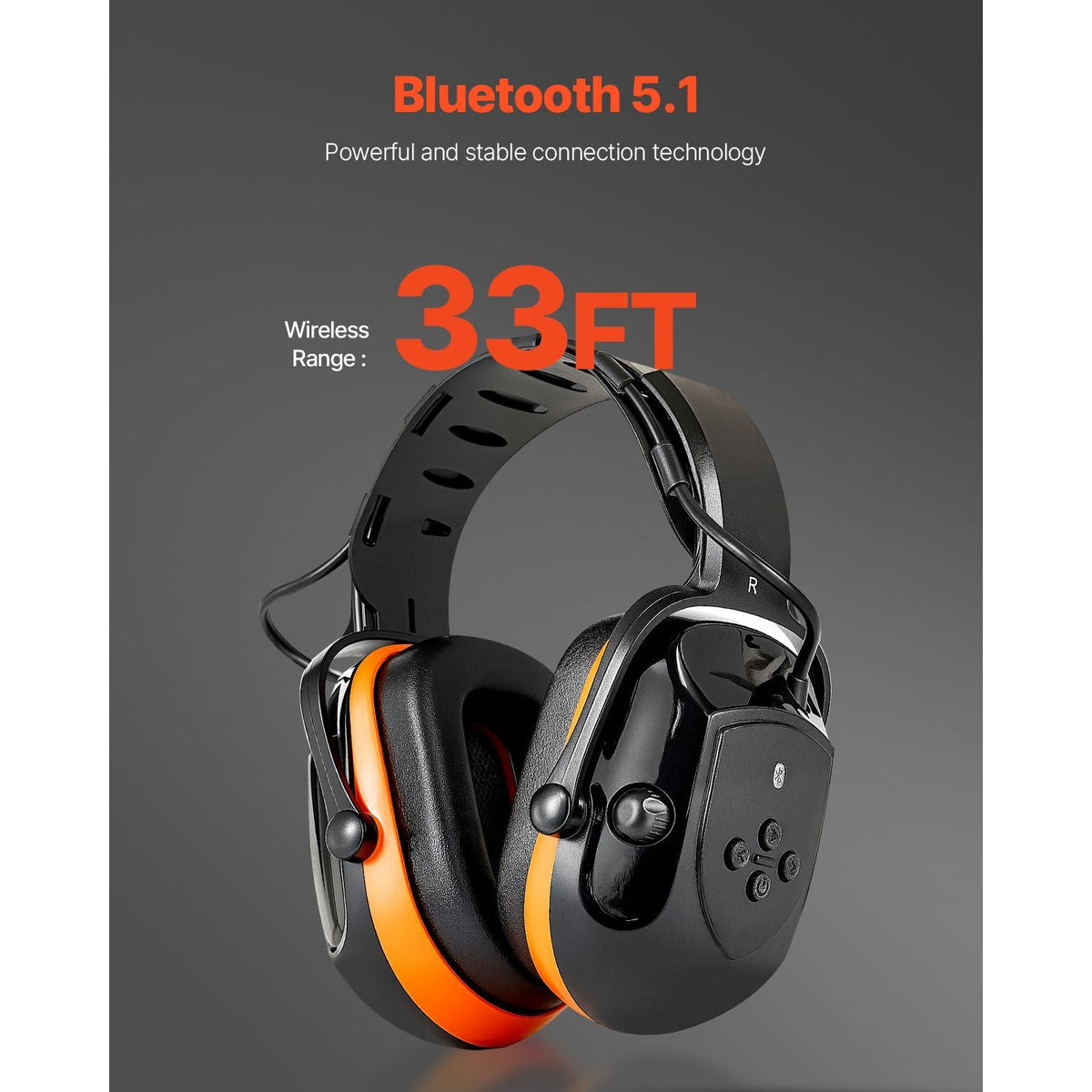 Safety Earmuffs, Electronic Ear Muffs with 5.1 Bluetooth Technology Ear Protector, Noise Reduction Headphone NRR23dB, Hearing Protection Earmuffs for Shooting, Manufacturing and Lawn Mowing