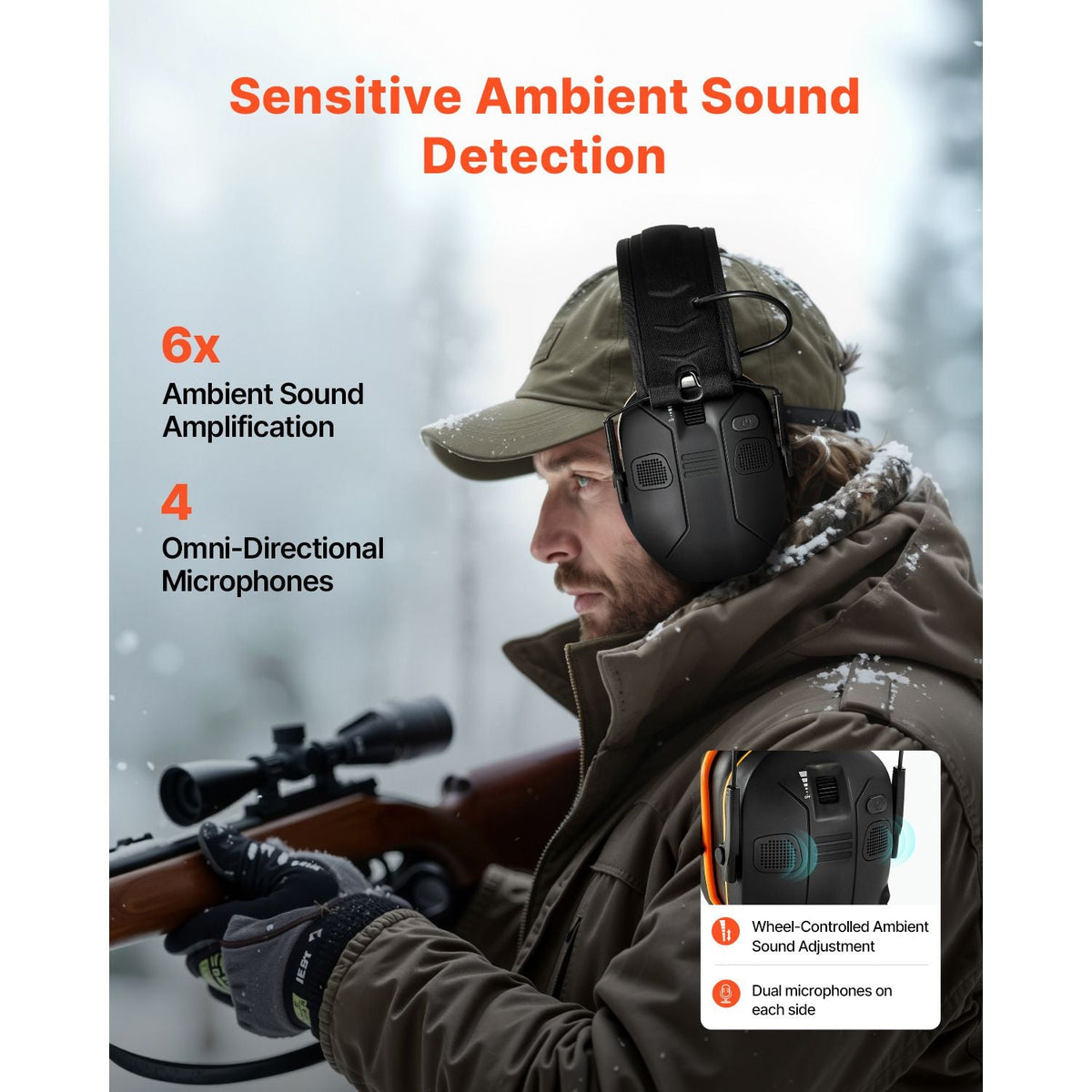 Safety Earmuffs, Electronic Ear Muffs with 5.3 Bluetooth Technology and Sound Amplification, Noise Reduction Headphone NRR23dB, Hearing Protection Earmuffs for Shooting, Lawn Mowing and Work