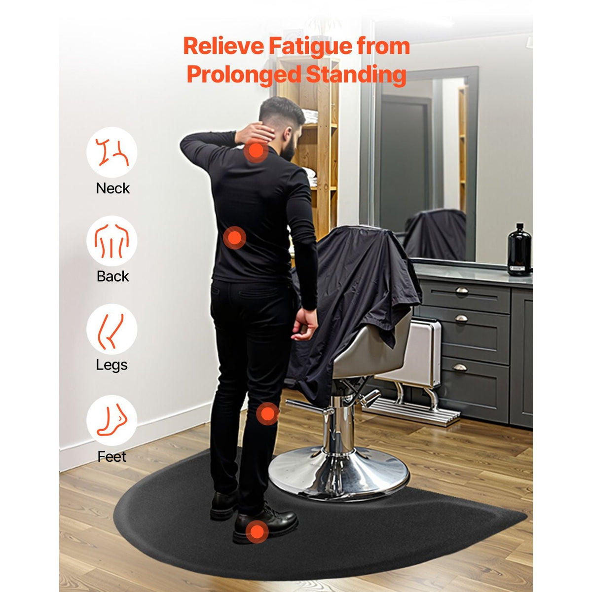 Salon Mat for Hair Stylist, 3 x 4 FT Semi-circle Salon Chair Mat, 1/2-inch Thickened Anti Fatigue Barber Shop Floor Mat with Round Cut Out, Easy-to-Clean PVC Surface & Anti-Trip Beveled Edges