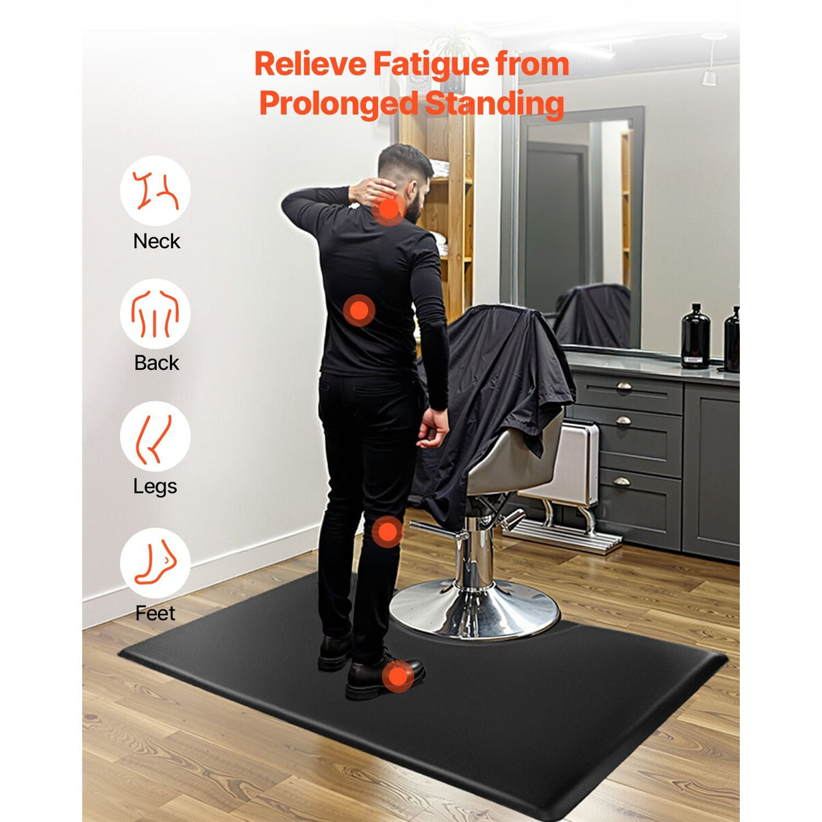 Salon Mat for Hair Stylist, 3 x 5 FT Rectangle Salon Chair Mat Anti Fatigue, 7/8" Thickened PVC + PU Barber Shop Floor Mat with Round Cut Out, Anti-Trip Beveled Edges & Non-slip Bottom