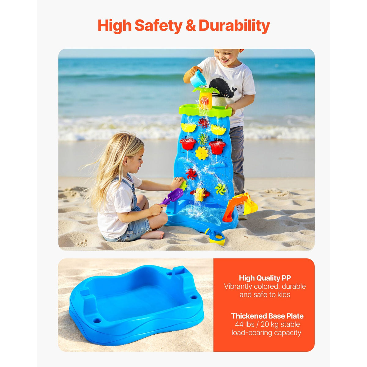 Sand and Water Table for Toddlers, Double-Sided Kids Activity Waterfall Playset with 37PCS Accessories, Kids Activity Sensory Table, Outdoor Summer Sand Water Play Table for 3+ Years Boys Girls