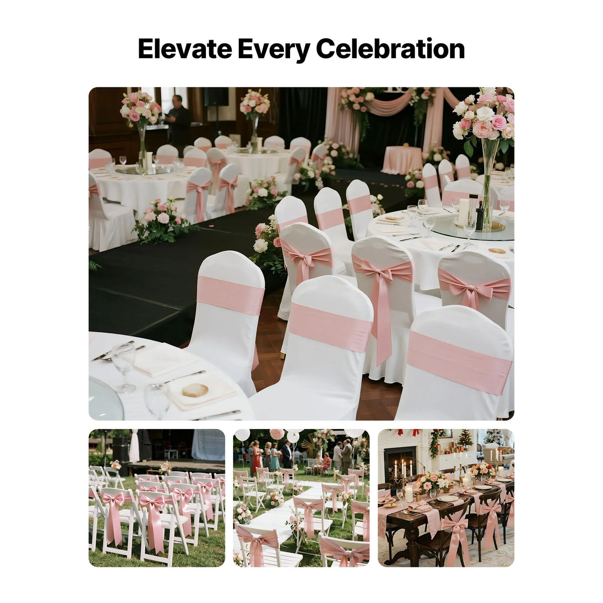 Satin Chair Sashes Bows, 100PCS Chair Ribbon Ties Back Sash, 7 x 108 inch, Rose Gold Wedding Reception Decoration, for Wedding Ceremony Baby Shower Party Events Banquet Chair Cover Decoration