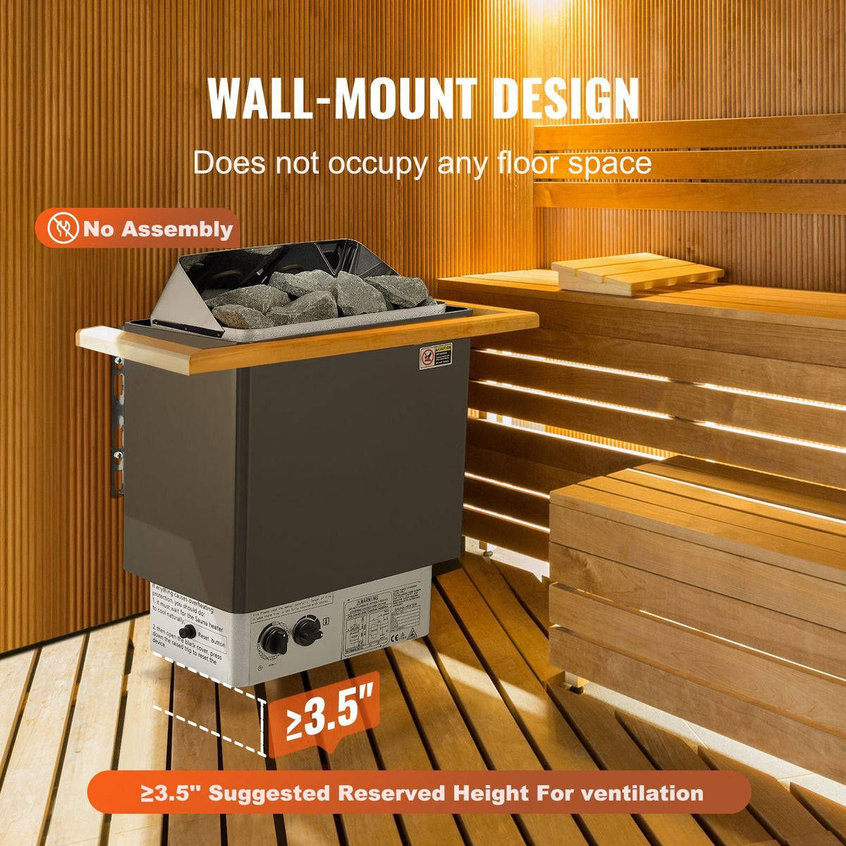 Sauna Heater, 4.5KW 220V Electric Sauna Stove, Steam Bath Sauna Heater with Built-In Controls, 3h Timer and Adjustable Temp for Max. 105-210 Cubic Feet, Home Hotel Shower Use, FCC Certification