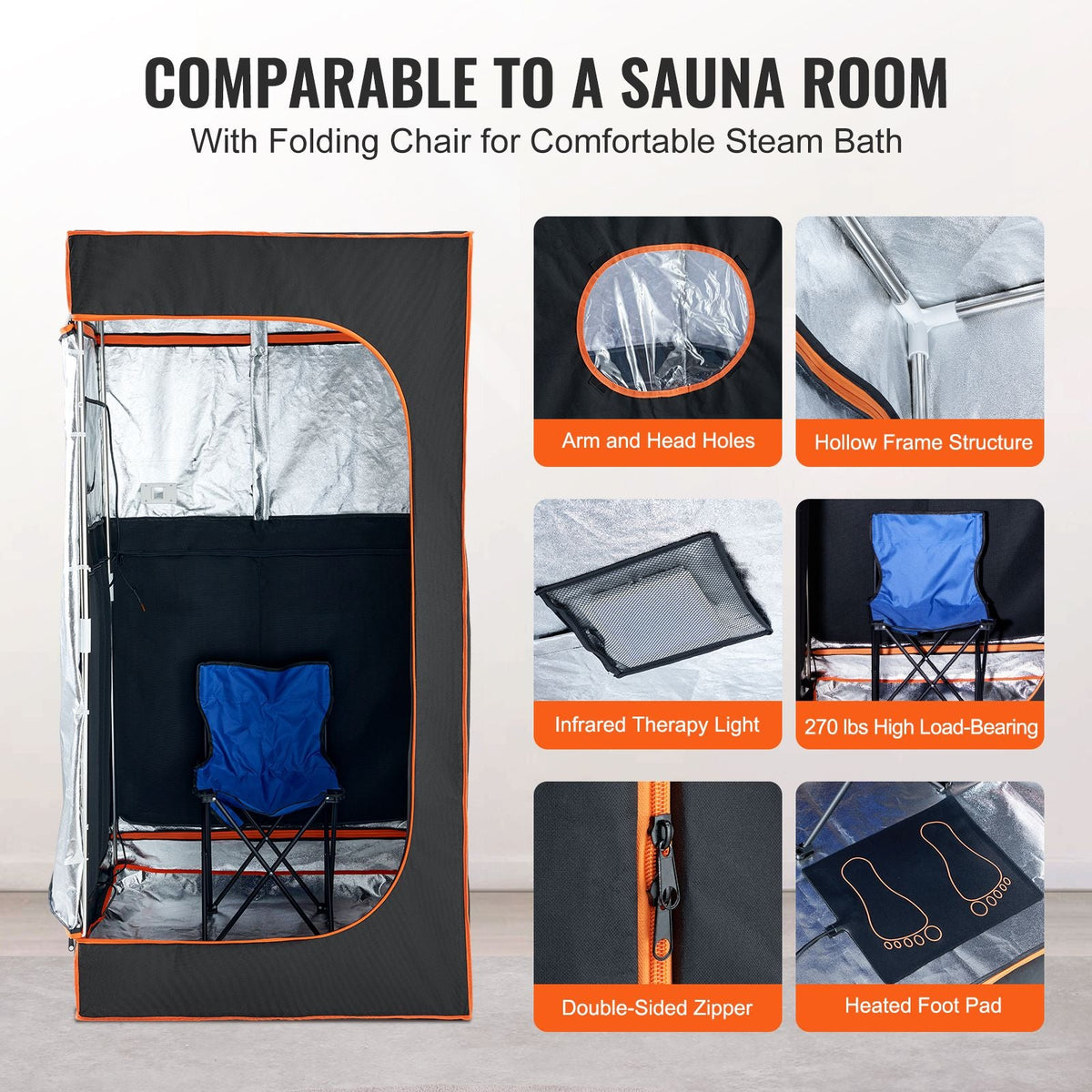Sauna Tent Portable Full Size, 1400W Personal Sauna Kit for Home Spa, Detoxify & Soothing Infrared Heated Body Therapy, Time & Temperature Remote Control With Chair & Floor Mat