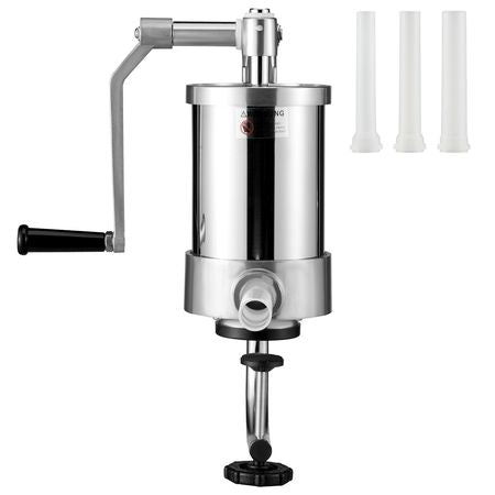Sausage Stuffer, 2.5LBS/1.5L Capacity, 304 Stainless Steel Vertical Sausage Stuffer, Sausage Filling Machine with 3 Stuffing Tubes, Suction Base and Manual Crank for Household or Commercial Use