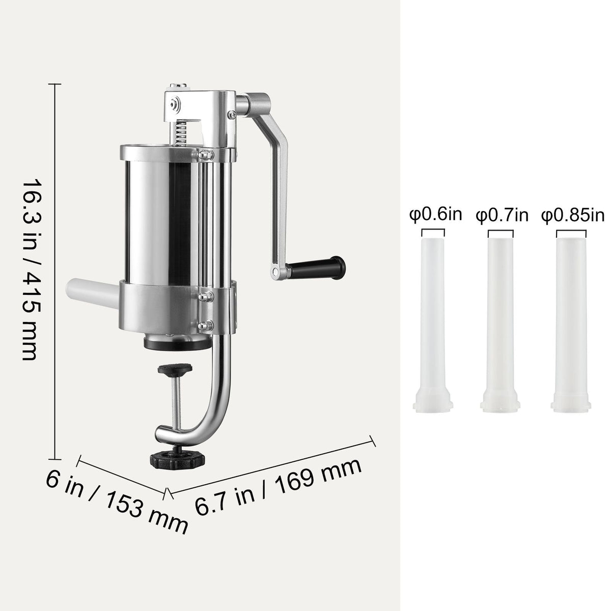 Sausage Stuffer, 2.5LBS/1.5L Capacity, 304 Stainless Steel Vertical Sausage Stuffer, Sausage Filling Machine with 3 Stuffing Tubes, Suction Base and Manual Crank for Household or Commercial Use