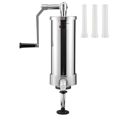 Sausage Stuffer, 5LBS/3L Capacity, 304 Stainless Steel Vertical Sausage Stuffer, Sausage Filling Machine with 3 Stuffing Tubes, Suction Base and Manual Crank for Household or Commercial Use