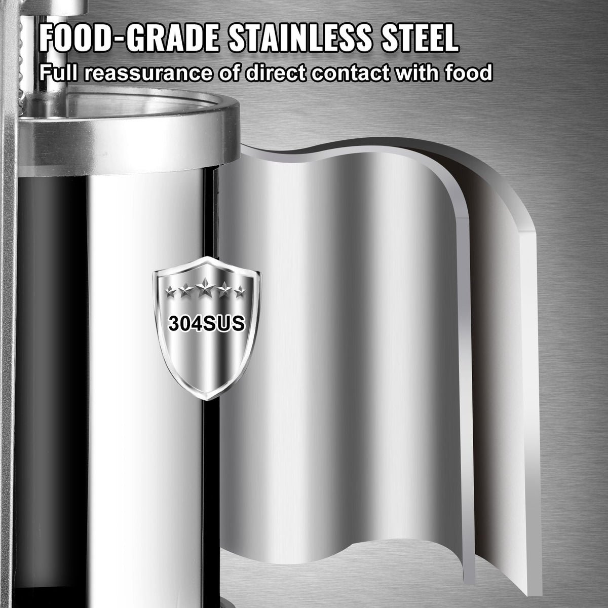 Sausage Stuffer, 5LBS/3L Capacity, 304 Stainless Steel Vertical Sausage Stuffer, Sausage Filling Machine with 3 Stuffing Tubes, Suction Base and Manual Crank for Household or Commercial Use