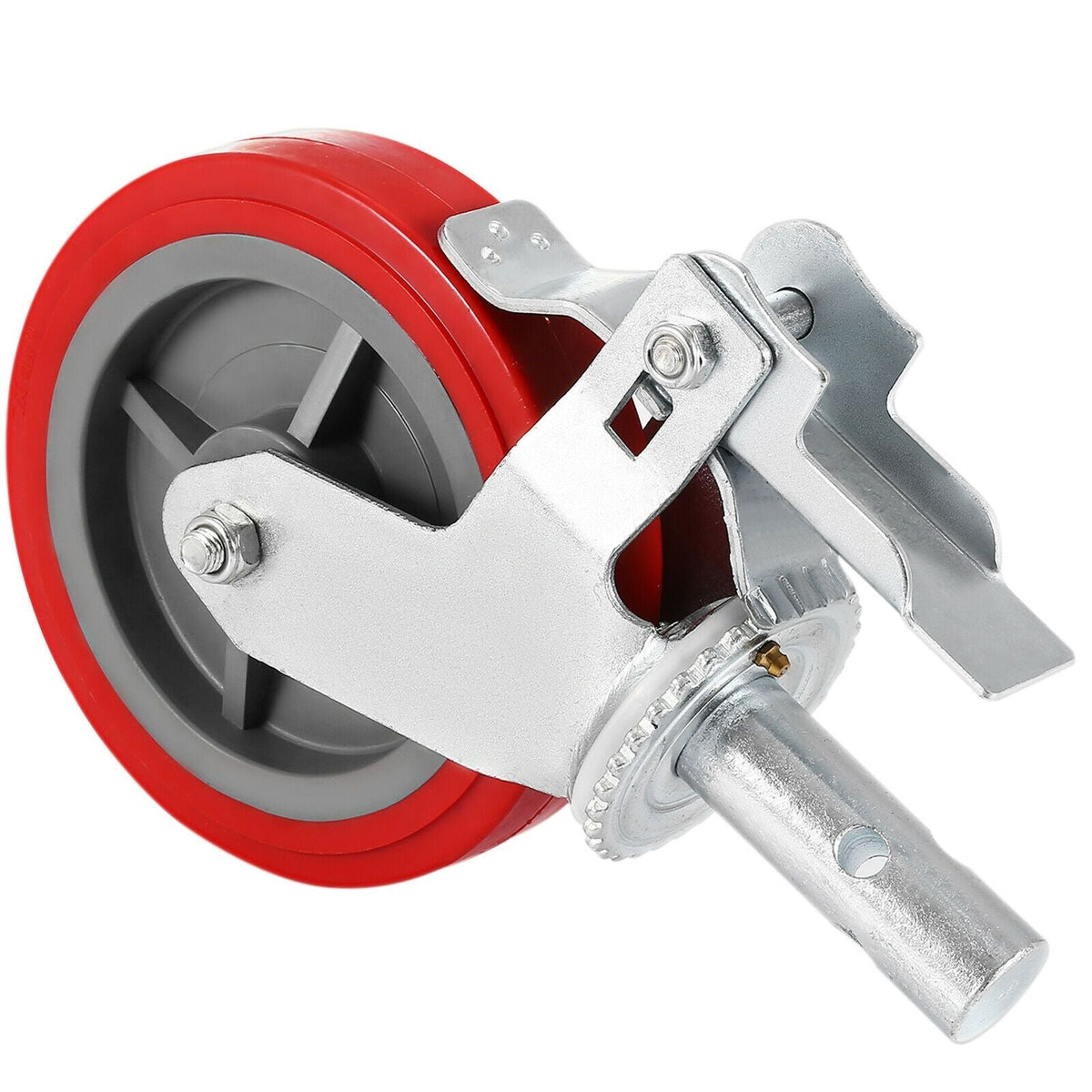 Scaffolding Wheels Set of 4, 8\" - Scaffolding Casters Heavy Duty, 3200 Lbs Per Set - Locking Stem Casters with Brake, Red Polyurethane - Replacement for Scaffold, Shelves, Workbench