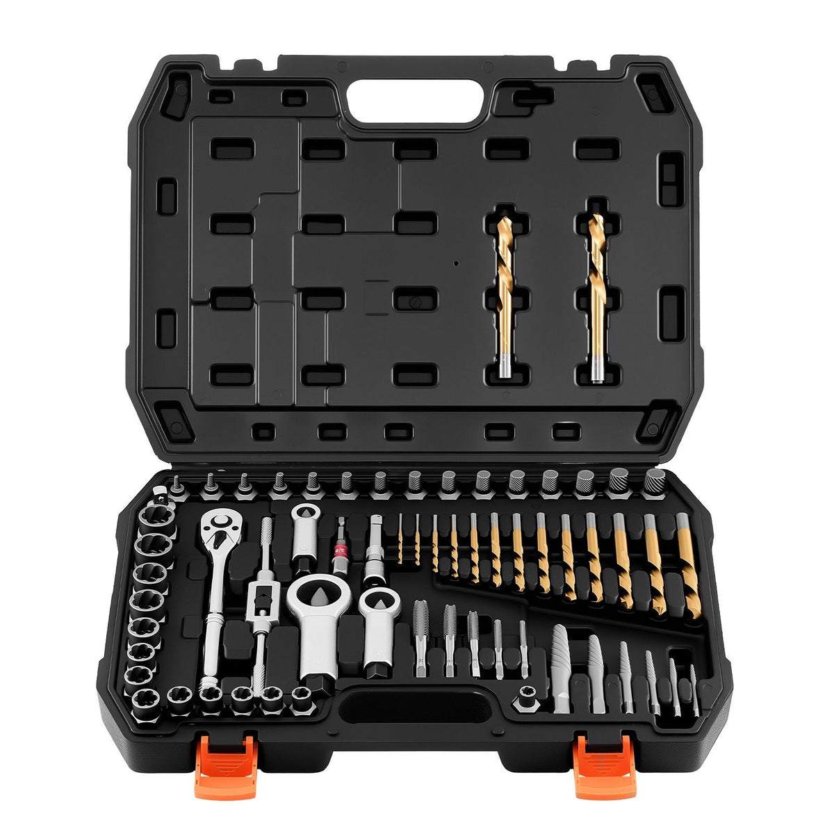 Screw Extractor Set, 63 Pieces, with Nut and Bolt Extractors, Nut Splitters, Taps, Drill Bits, Wrenches, Adapters, and Solid Storage Case, for Removing Rounded, Broken, or Stripped Fasteners