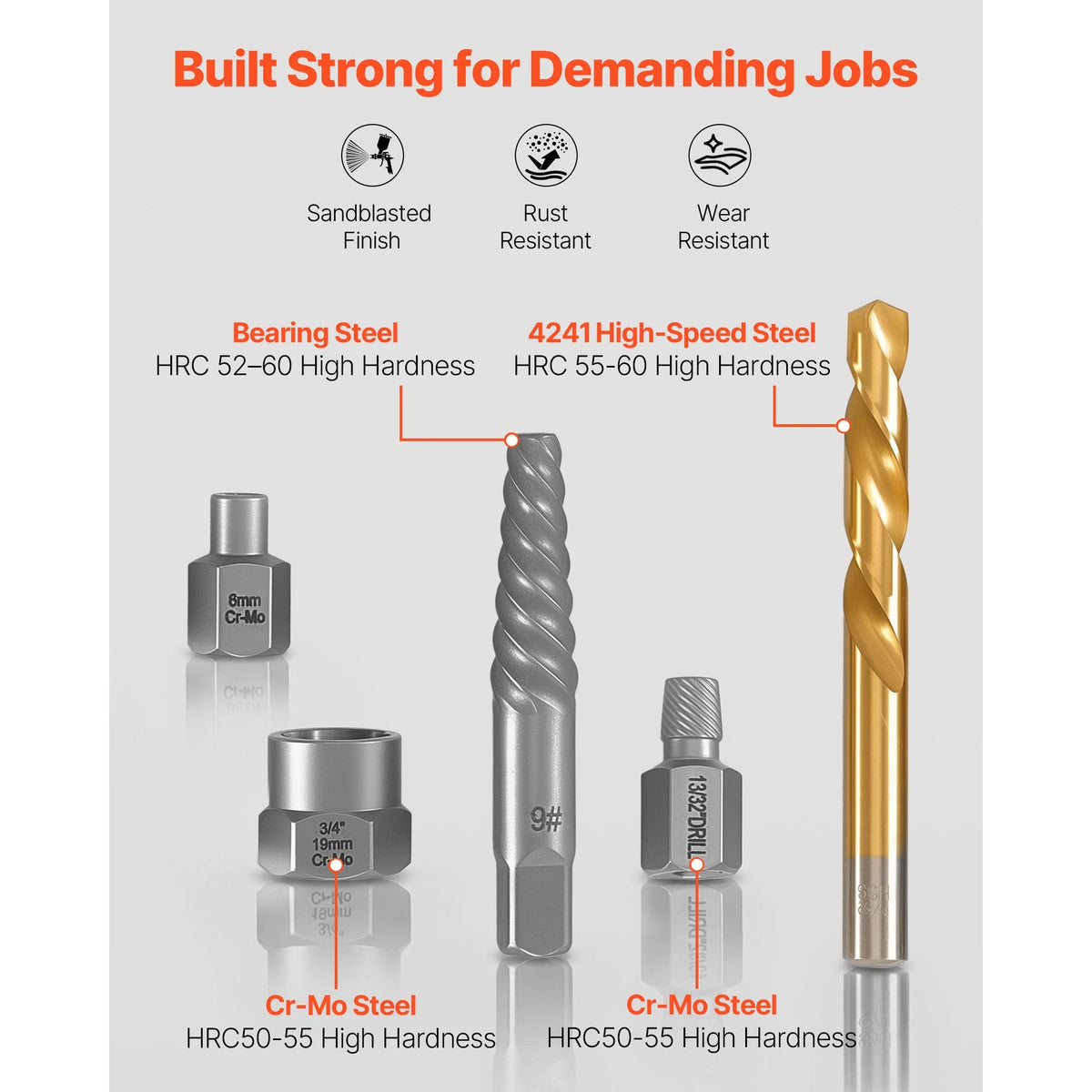 Screw Extractor Set with Drill Bits, 54 Pieces, Easy Out Nut Bolt Extractors and Drill Bits, with Adapters, Solid Storage Case, Cr-Mo Steel for Removing Rounded, Broken, or Stripped Fasteners