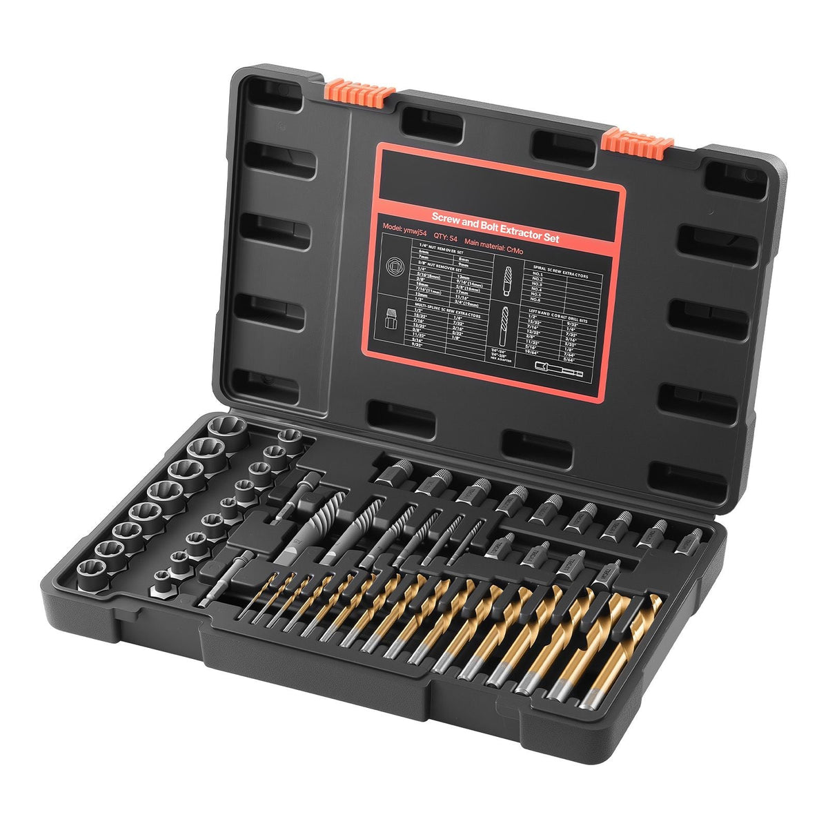 Screw Extractor Set with Drill Bits, 54 Pieces, Easy Out Nut Bolt Extractors and Drill Bits, with Adapters, Solid Storage Case, Cr-Mo Steel for Removing Rounded, Broken, or Stripped Fasteners