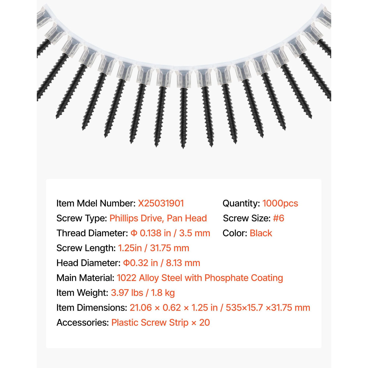 Screws, #6 x 1-1/4 inch Length Drywall to Wood Collated Screw, All Purpose High-Hardness Alloy Steel Self Drilling Drywall Screws, for Home DIY, Space Renovation(1000 per Box)