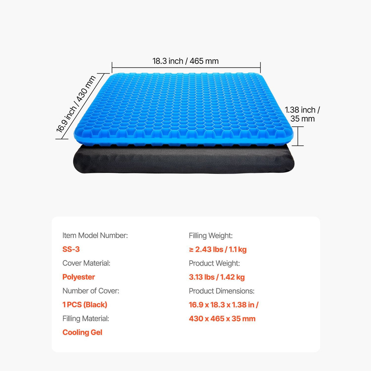 Seat Cushion, Cooling Gel Seat Cushion for Pressure Relief, Soft & Breathable Wheelchair Seat Pad with Removable Cover, Lightweight and Portable for Office, Travel, Car, Airplane