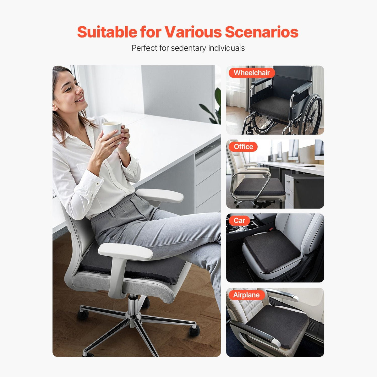 Seat Cushion, Cooling Gel Seat Cushion for Pressure Relief, Soft & Breathable Wheelchair Seat Pad with Removable Cover, Lightweight and Portable for Office, Travel, Car, Airplane