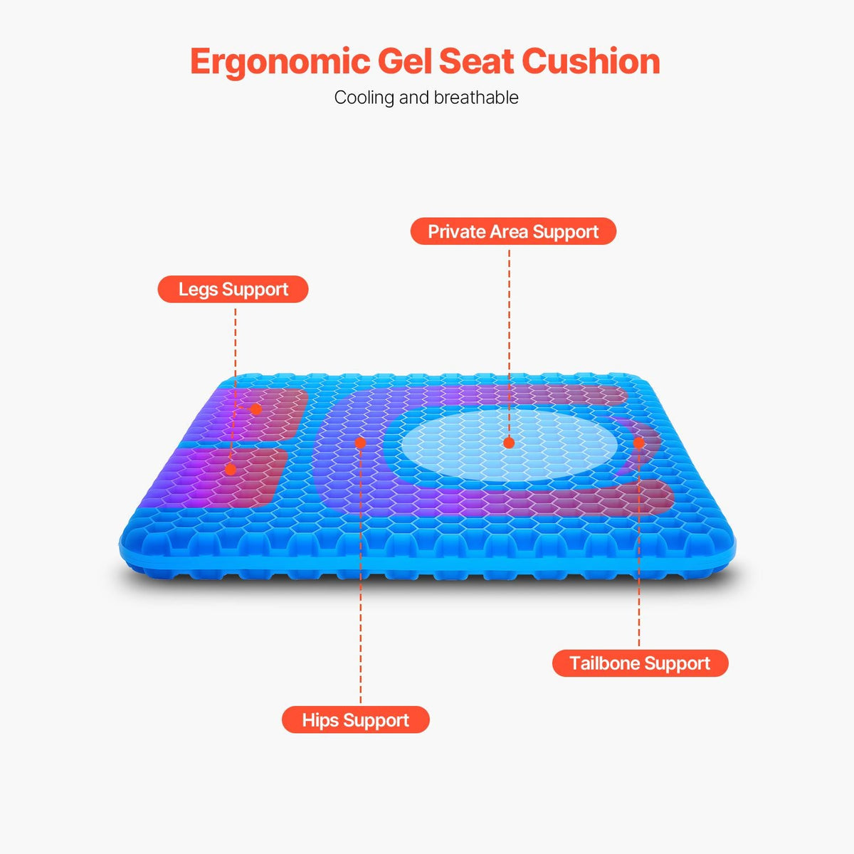 Seat Cushion, Cooling Gel Seat Cushion for Pressure Relief, Soft & Breathable Wheelchair Seat Pad with Removable Cover, Lightweight and Portable for Office, Travel, Car, Airplane