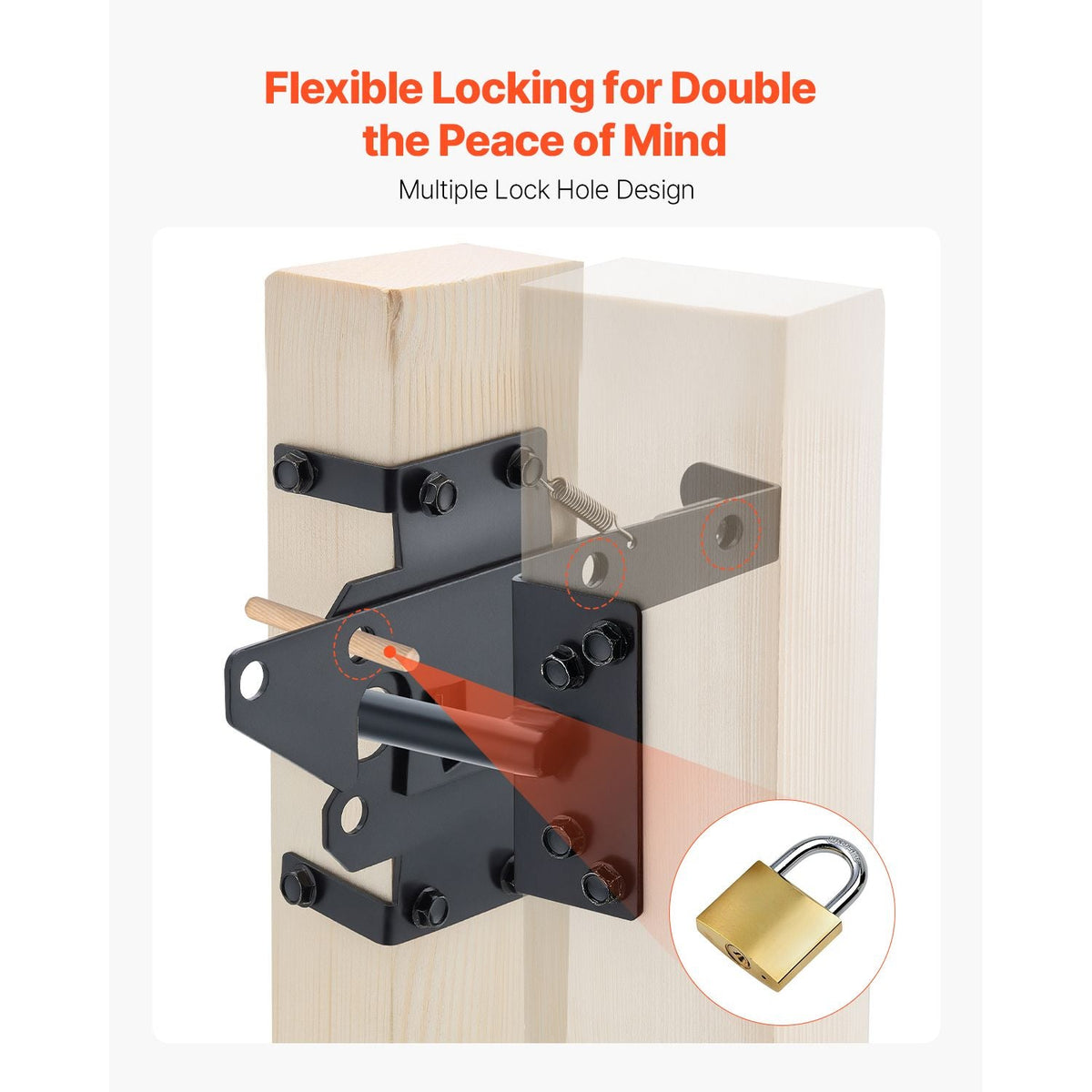 Self-Locking Gate Latch, Metal Heavy Duty Automatic Gravity Lever, Door Latch Hardware with Multiple Lock Holes, Matte Powder Coating Finish, Ideal for Fence, Garage, Pool, Garden, Black