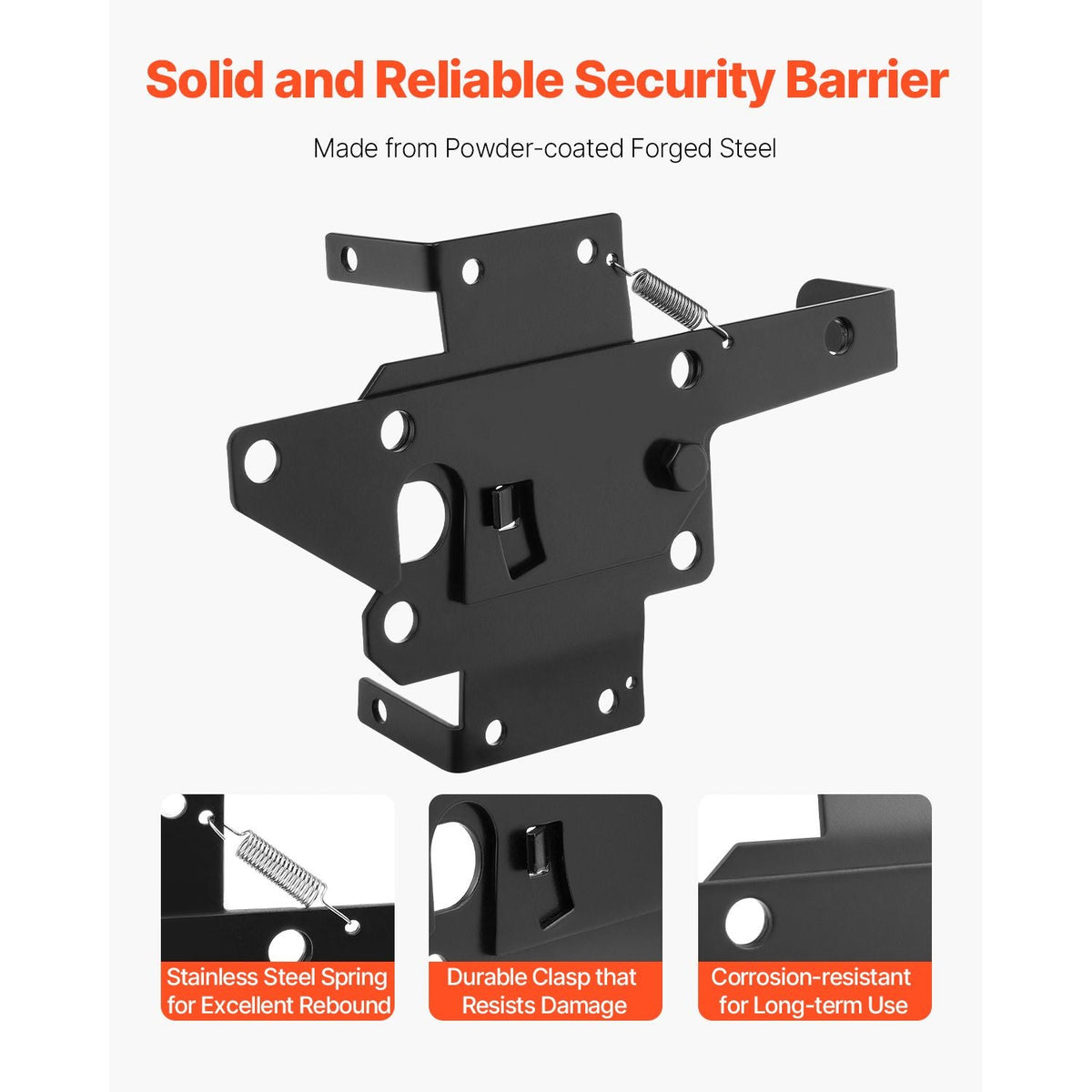 Self-Locking Gate Latch, Metal Heavy Duty Automatic Gravity Lever, Door Latch Hardware with Multiple Lock Holes, Matte Powder Coating Finish, Ideal for Fence, Garage, Pool, Garden, Black