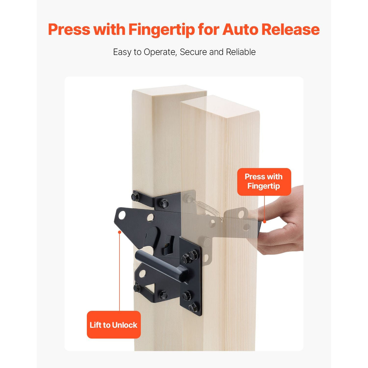 Self-Locking Gate Latch, Metal Heavy Duty Automatic Gravity Lever, Door Latch Hardware with Multiple Lock Holes, Matte Powder Coating Finish, Ideal for Fence, Garage, Pool, Garden, Black