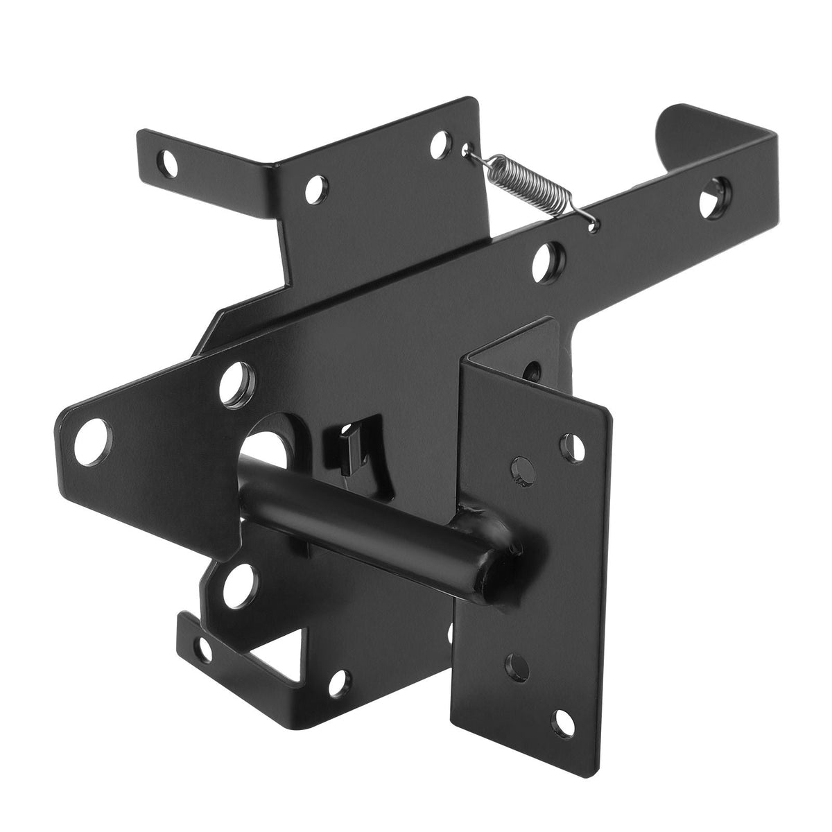 Self-Locking Gate Latch, Metal Heavy Duty Automatic Gravity Lever, Door Latch Hardware with Multiple Lock Holes, Matte Powder Coating Finish, Ideal for Fence, Garage, Pool, Garden, Black