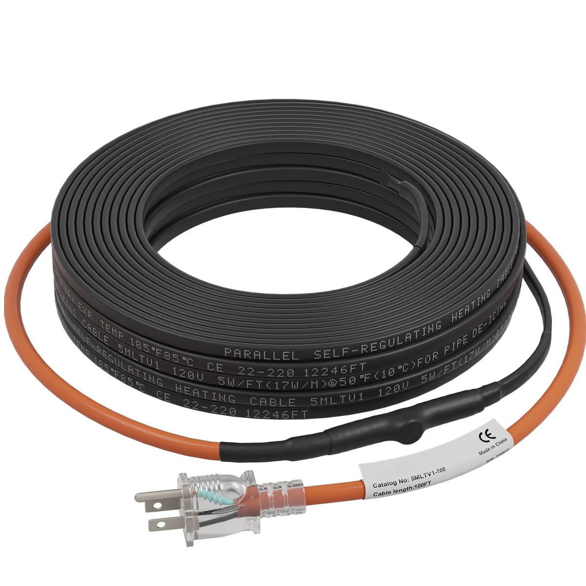 Self-Regulating Pipe Heating Cable, 100-feet 5W/ft Heat Tape for Pipes Freeze Protection, Protects PVC Hose, Metal and Plastic Pipe from Freezing, 120V