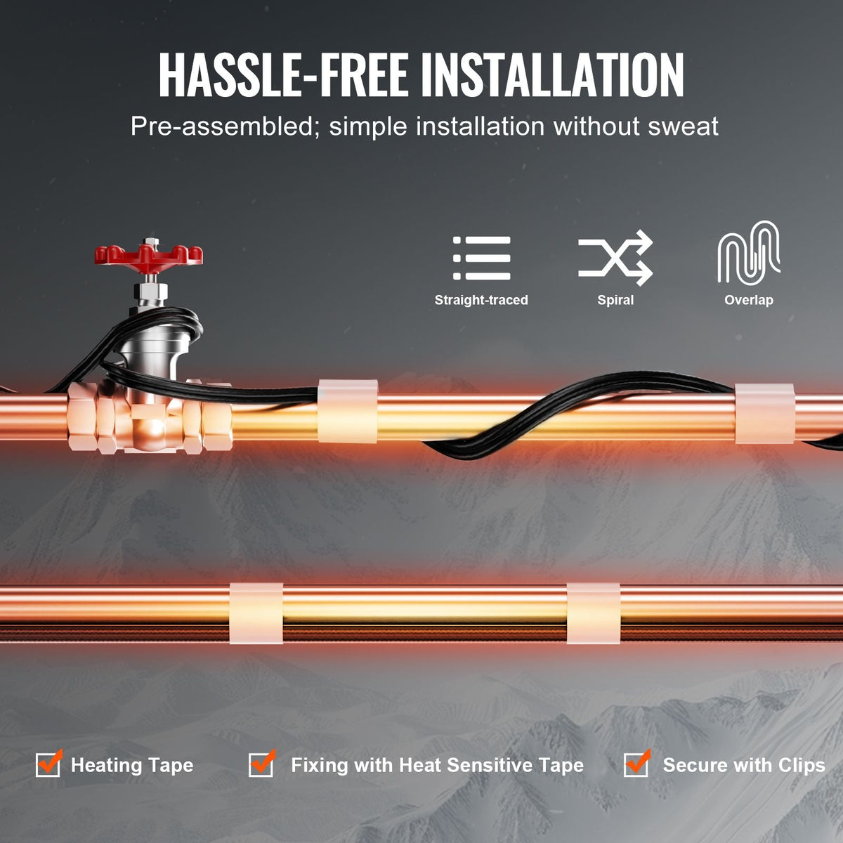 Self-Regulating Pipe Heating Cable, 120FT 5W/FT Heat Tape for Pipes, Roof Snow Melting De-icing, Gutter and Pipe Freeze Protection