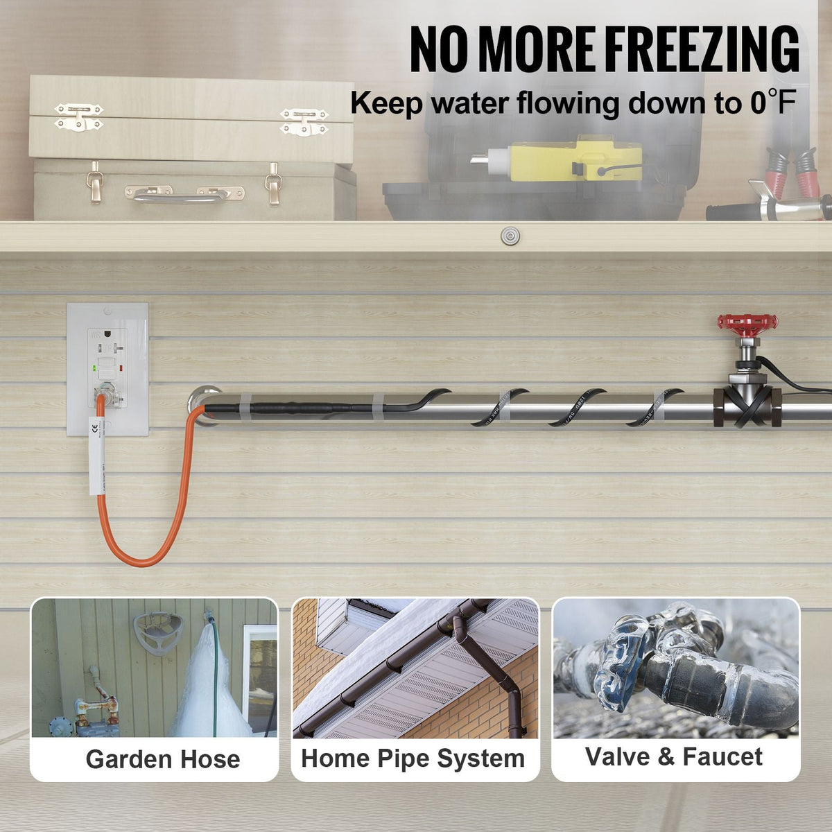 Self-Regulating Pipe Heating Cable, 6-feet 5W/ft Heat Tape for Pipes Freeze Protection, Protects PVC Hose, Metal and Plastic Pipe from Freezing, 120V