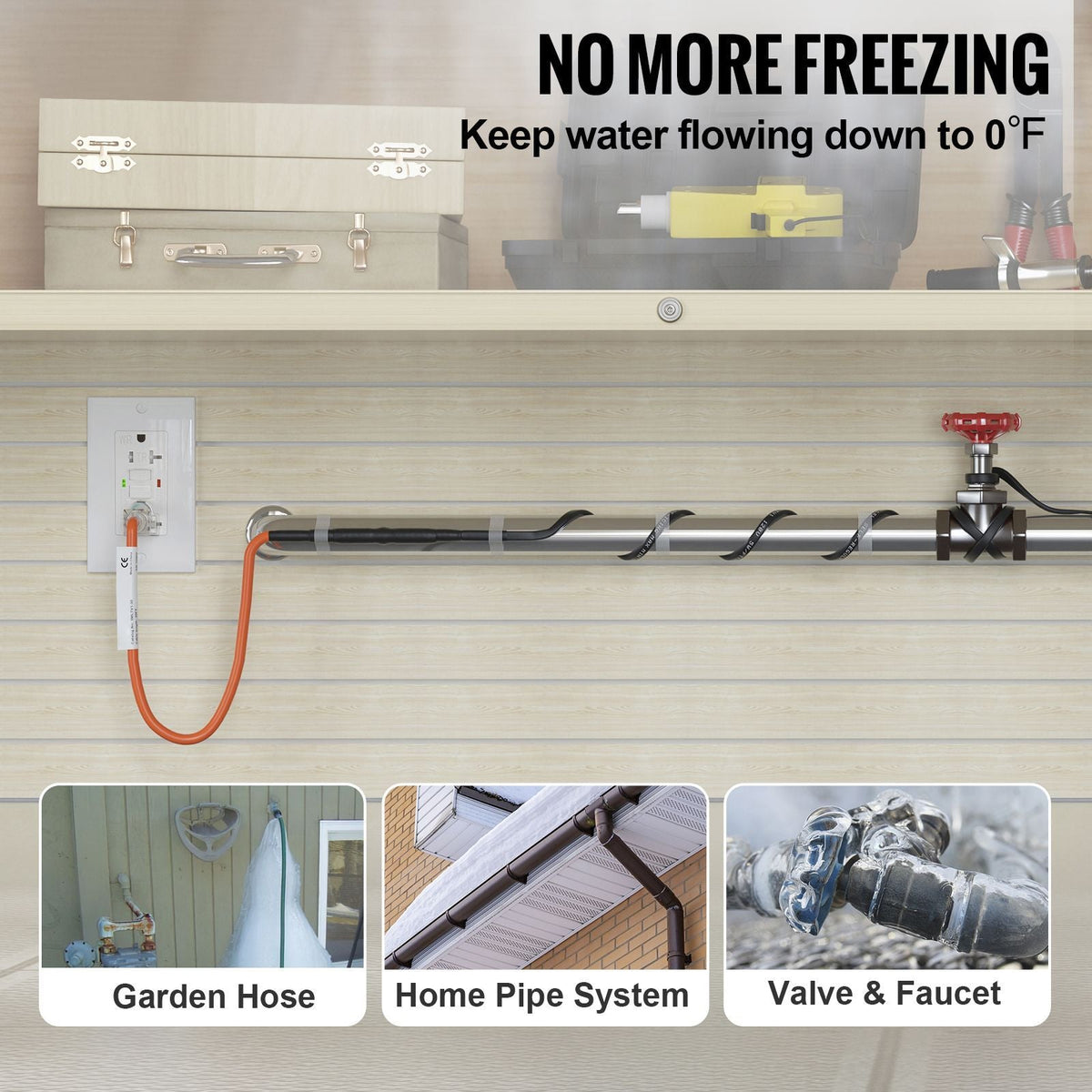 Self-Regulating Pipe Heating Cable, 60-feet 5W/ft Heat Tape for Pipes Freeze Protection, Protects PVC Hose, Metal and Plastic Pipe from Freezing, 120V