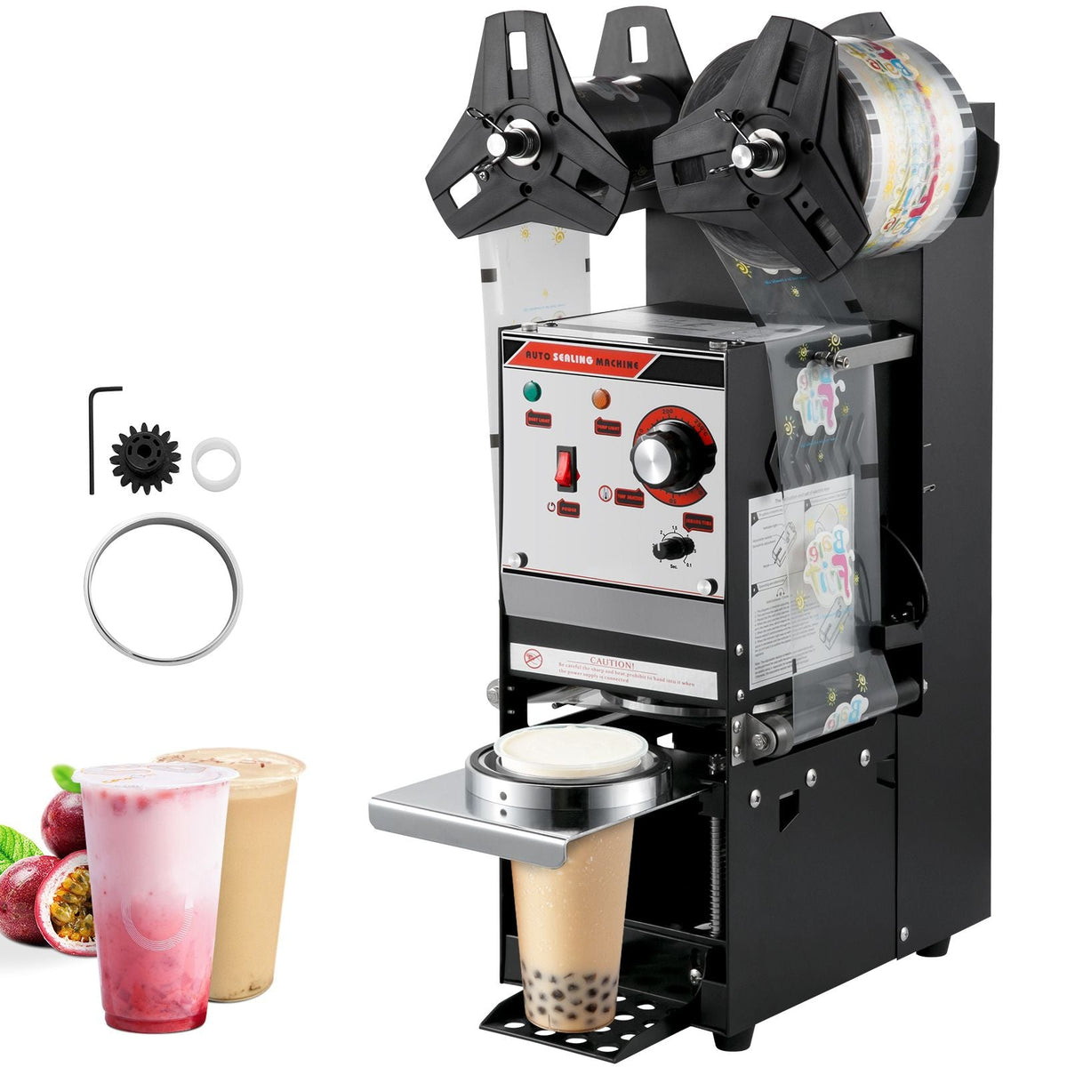 Semi-automatic Cup Sealing Machine, 300-500 Cup/h Tea Cup Sealer Machine, Black Boba Cup Sealer Machine, 90/95mm Cup Diameter Boba Cup Sealing Machine with Control Panel for Bubble Milk Tea