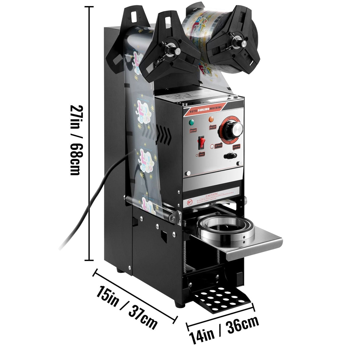 Semi-automatic Cup Sealing Machine, 300-500 Cup/h Tea Cup Sealer Machine, Black Boba Cup Sealer Machine, 90/95mm Cup Diameter Boba Cup Sealing Machine with Control Panel for Bubble Milk Tea