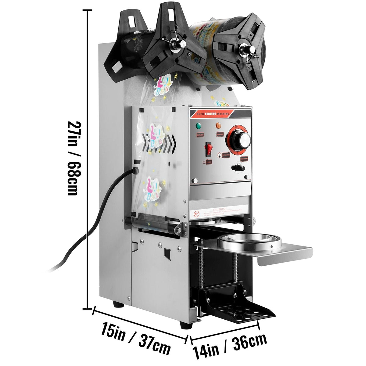 Semi-automatic Cup Sealing Machine, 300-500 Cup/h Tea Cup Sealer Machine, Silver Boba Cup Sealer Machine, 90/95mm Cup Diameter Boba Cup Sealing Machine with Control Panel for Bubble Milk Tea