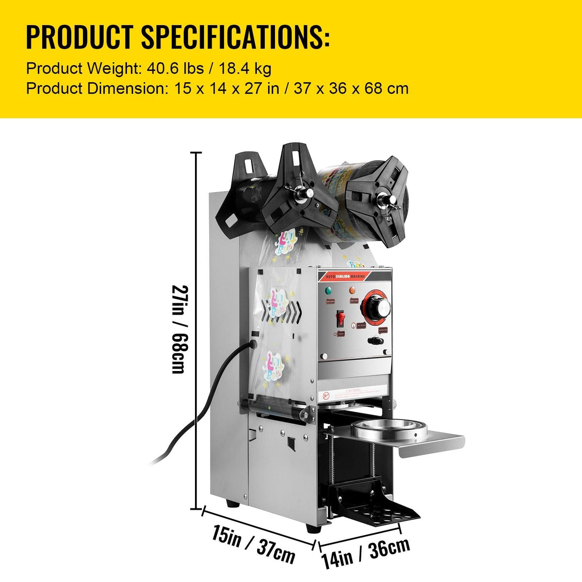 Semi-automatic Cup Sealing Machine, 300-500 Cup/h Tea Cup Sealer Machine, Silver Boba Cup Sealer Machine, 90/95mm Cup Diameter Boba Cup Sealing Machine with Control Panel for Bubble Milk Tea