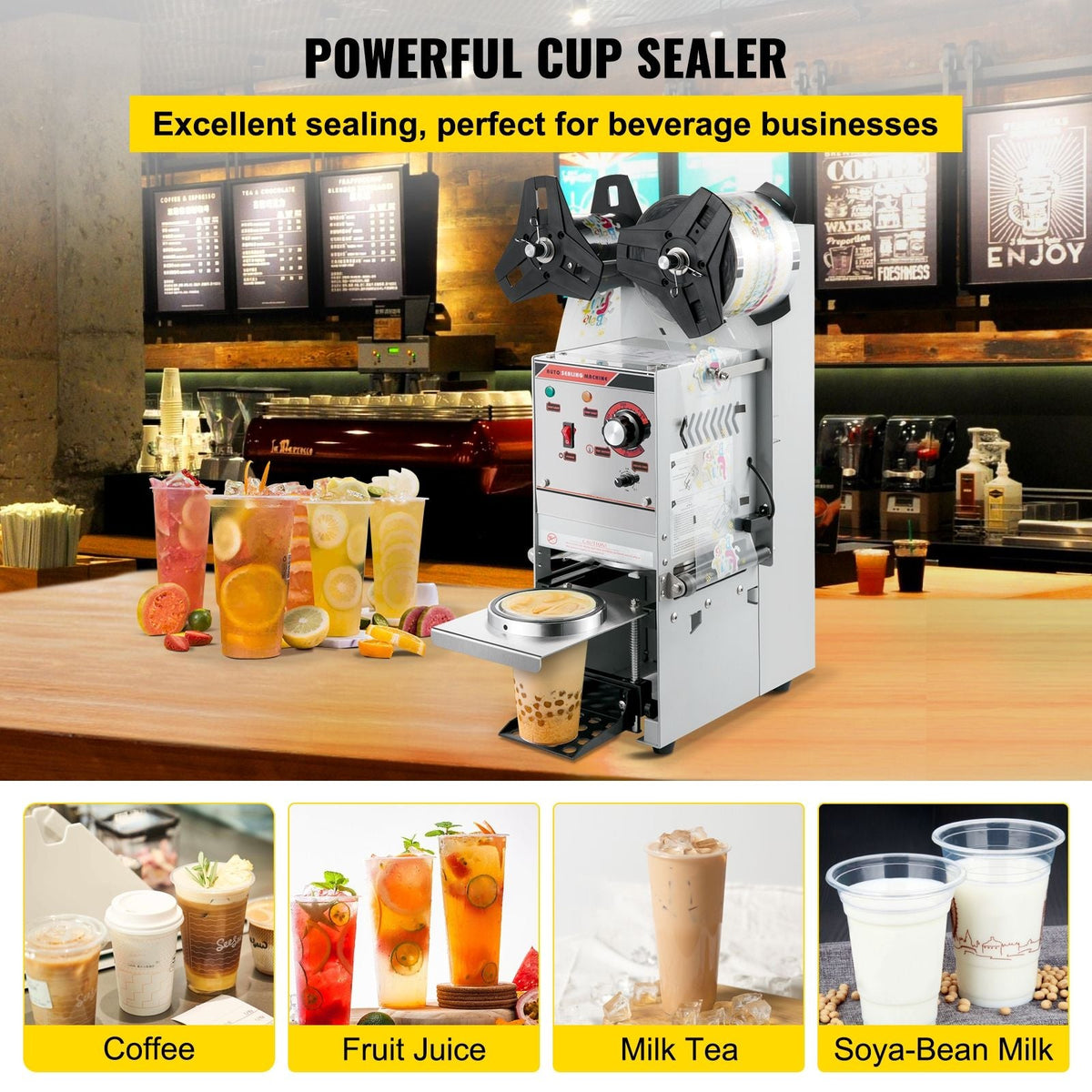Semi-automatic Cup Sealing Machine, 300-500 Cup/h Tea Cup Sealer Machine, Silver Boba Cup Sealer Machine, 90/95mm Cup Diameter Boba Cup Sealing Machine with Control Panel for Bubble Milk Tea